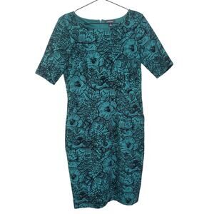 Lands' End Turquoise Floral Sheath Dress Size 8 Knee Length Wedding Occasion